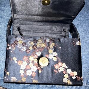 Flora satin mini bag vintage-style floral motif, blossoms in gold multi-colors